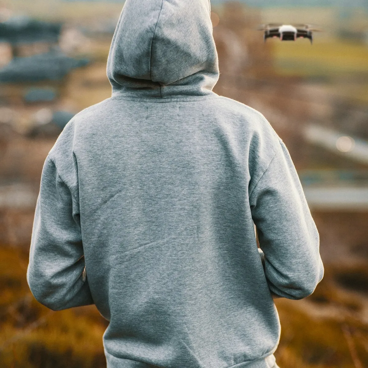 Hoodie gris vu de dos, logo brodé
